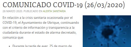 Segundo caso de coronavirus en Ubrique