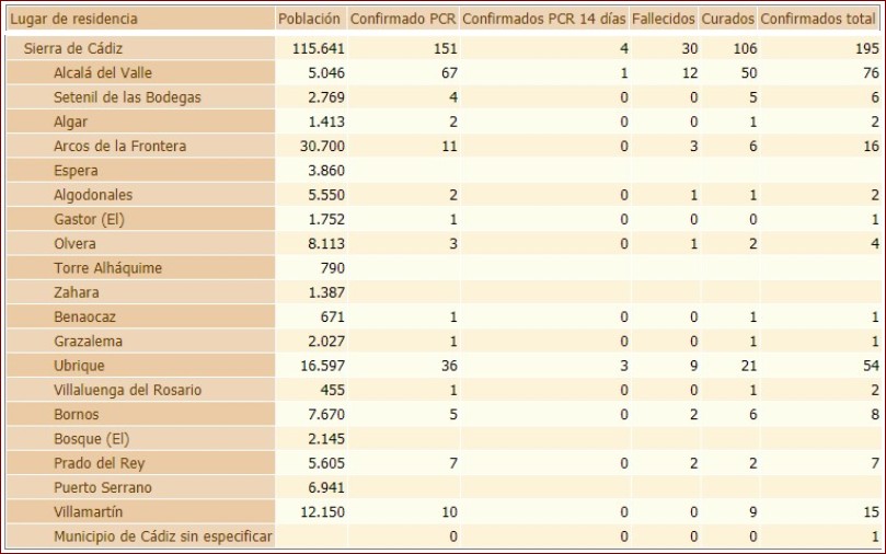 La Junta publica por primera vez el número de enfermos curados de coronavirus en Ubrique: 21 personas