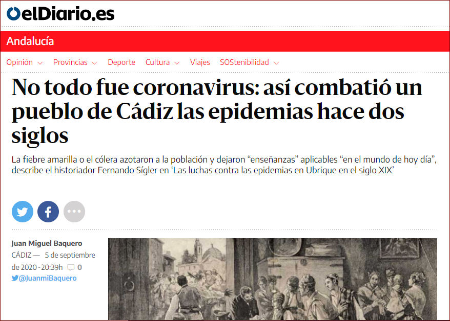 Reportaje de elDiario.es sobre <i>Las luchas contra las epidemias en Ubrique en el siglo XIX</i>