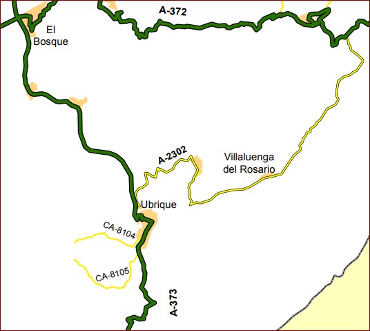 El acceso a Villaluenga, solo desde Ubrique del 26 de octubre al 27 de noviembre por corte de la CA-2302 en el kilómetro 8 por obras