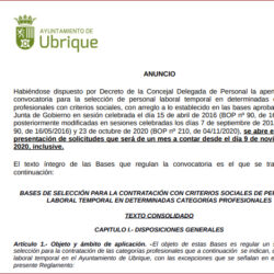 El plazo de solicitud de inscripción en la bolsa de trabajo de personal laboral temporal del Ayuntamiento se abre el 9 de noviembre