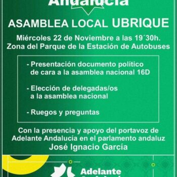 Adelante Andalucía convoca una asamblea local en Ubrique