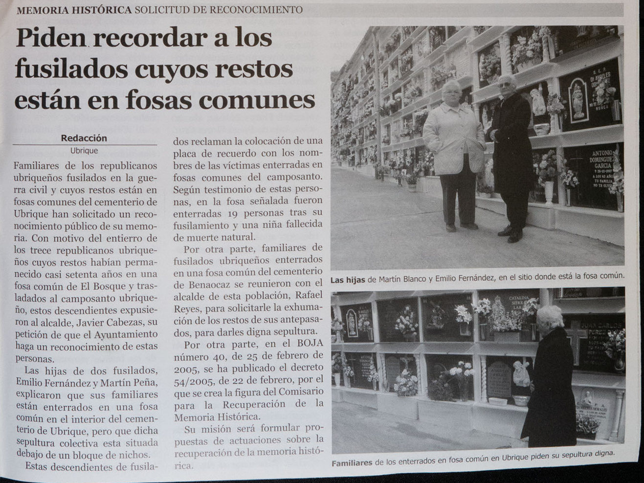 Recorte de El Periódico de Ubrique del 4 de marzo de 2005.