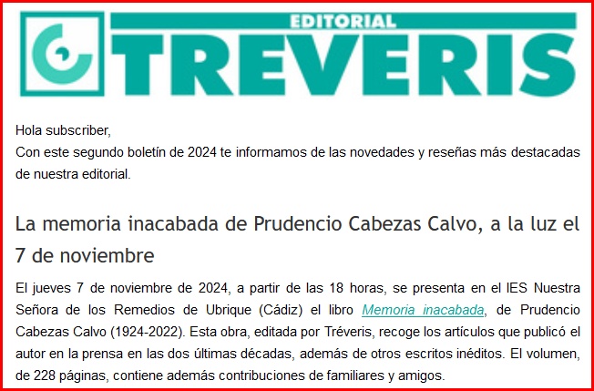 Nuevo boletín de novedades de Editorial Tréveris