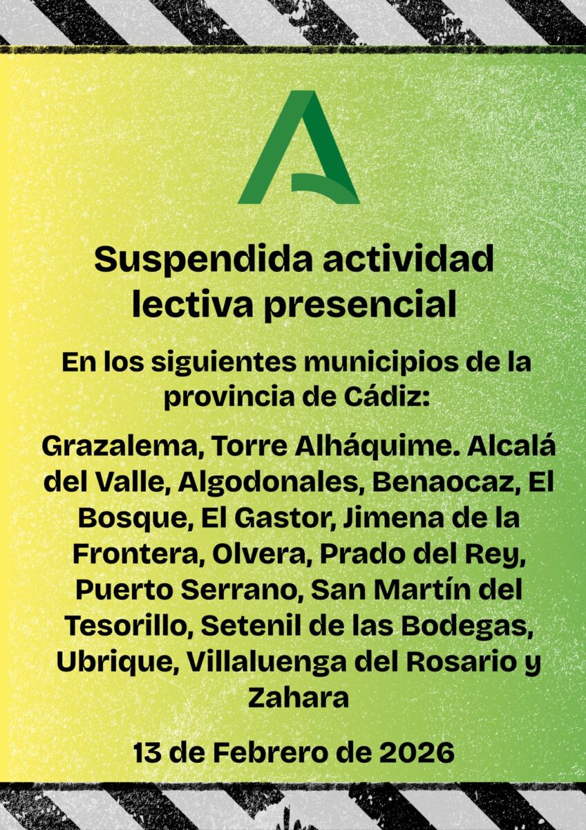 Suspendida la actividad presencial en los centros educativos el viernes 13 de febrero