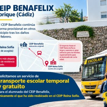 IU pide transporte escolar temporal gratuito para el alumnado del CEIP Benafelix reubicado en el CEIP Reina Sofía